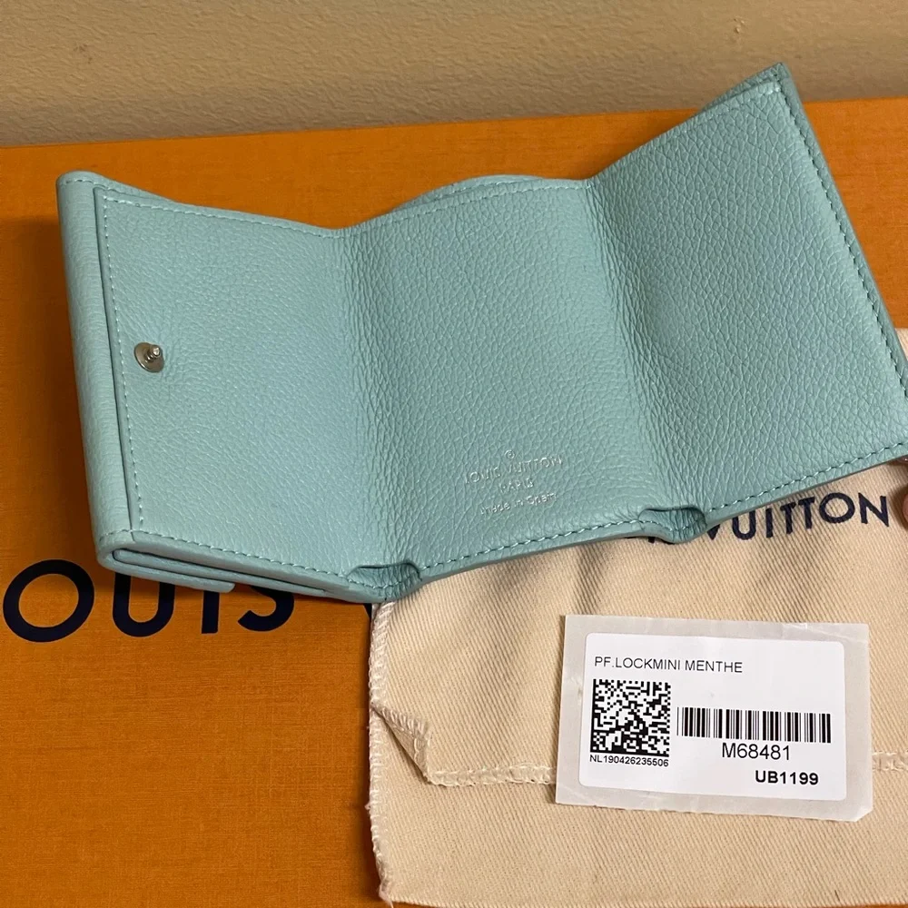 Louis Vuitton LockMini Wallet Mint Green Calf Leather Silver LV Hardware M68481